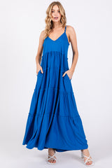 Aqua Tiered Sleeveless Maternity Maxi Dress