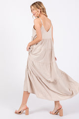 Beige Tiered Sleeveless Maxi Dress