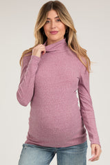 Mauve Ribbed Mock Neck Long Sleeve Maternity Top