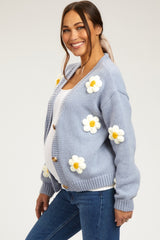 Light Blue Floral Knit Button Front Maternity Cardigan