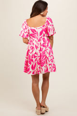 Fuchsia Floral Puff Sleeve Maternity Dress