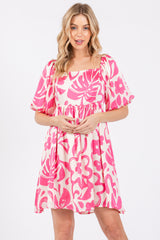 Fuchsia Floral Puff Sleeve Maternity Dress