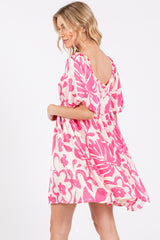 Fuchsia Floral Puff Sleeve Dress