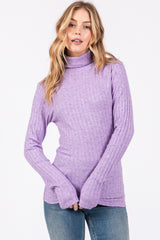 Lavender Ribbed Long Sleeve Maternity Turtle Neck Top