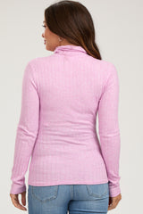 Mauve Ribbed Long Sleeve Maternity Turtle Neck Top