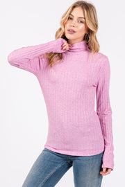 Mauve Ribbed Long Sleeve Turtle Neck Top