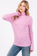 Mauve Ribbed Long Sleeve Maternity Turtle Neck Top