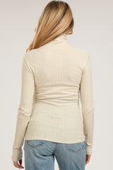 Cream Ribbed Long Sleeve Maternity Turtle Neck Top