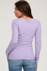 Lavender Ribbed Knit Button Long Sleeve Maternity Top