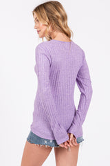 Lavender Ribbed Knit Button Long Sleeve Top