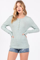 Mint Green Ribbed Knit Button Long Sleeve Maternity Top