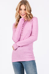 Pink Ribbed Knit Button Long Sleeve Maternity Top