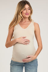 Beige Sleeveless Fitted Maternity Tank Top