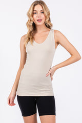 Beige Sleeveless Fitted Maternity Tank Top