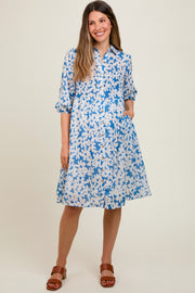 Blue Floral Button Down Maternity Dress