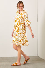 Camel Floral Button Down Dress