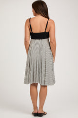 Black Striped Lace V-Neck Maternity Dress