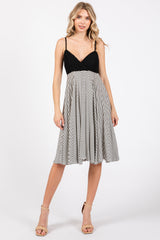 Black Striped Lace V-Neck Maternity Dress