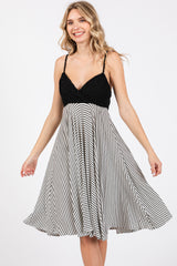 Black Striped Lace V-Neck Dress