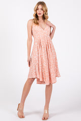 Peach Floral Sleeveless V-Neck Maternity Dress