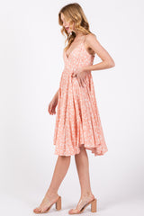 Peach Floral Sleeveless V-Neck Dress