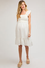 Ivory Crochet Knit Maternity Knee Length Dress