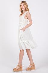 Ivory Crochet Knit Knee Length Dress