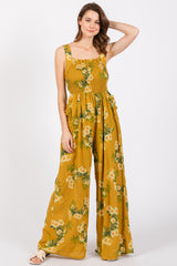 Yellow Floral Smocked Maternity Jumpsuit