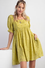 Lime Floral Puff Sleeve Maternity Dress