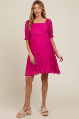 Fuchsia Floral Puff Sleeve Maternity Dress