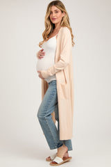 Cream Long Maternity Cardigan