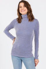 Blue Ribbed Turtleneck Top