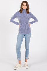 Blue Ribbed Turtleneck Top