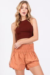 Light Orange Curved Hem Active Maternity Shorts