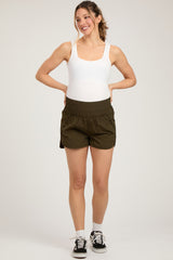 Olive Green Curved Hem Active Maternity Shorts