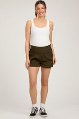 Olive Green Curved Hem Active Maternity Shorts