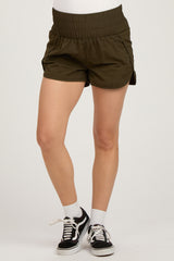 Olive Green Curved Hem Active Maternity Shorts