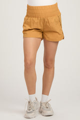 Yellow Curved Hem Active Maternity Shorts