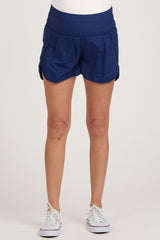 Light Navy Curved Hem Active Maternity Shorts