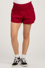 Burgundy Smocked Active Running Maternity Shorts