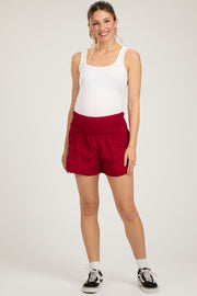 Burgundy Smocked Active Running Maternity Shorts