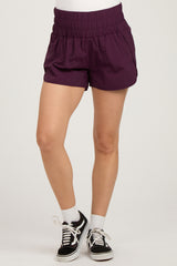 Plum Smocked Active Running Maternity Shorts