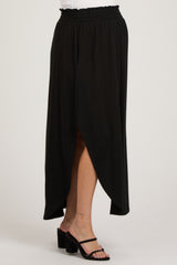 Black Smocked Rounded Hem Maternity Maxi Skirt