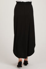 Black Smocked Rounded Hem Maternity Maxi Skirt