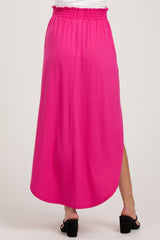 Fuchsia Smocked Rounded Hem Maternity Maxi Skirt