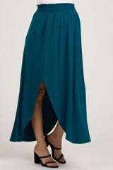 Teal Smocked Rounded Hem Maternity Maxi Skirt