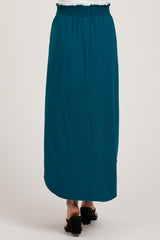 Teal Smocked Rounded Hem Maternity Maxi Skirt