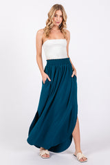 Teal Smocked Rounded Hem Maternity Maxi Skirt