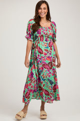 Mint Green Floral Puff Sleeve Maternity Maxi Dress