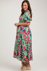 Mint Green Floral Puff Sleeve Maternity Maxi Dress